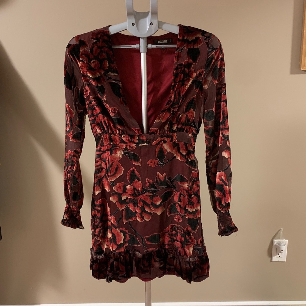 Missguided Deep Reddish Wine/Black Lined Dress Velvety Fabric Size 2